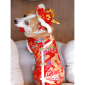 宠物新年喜庆红棉衣胖狗龙年图案衣服过年无袖 加绒保暖背心柯基冬