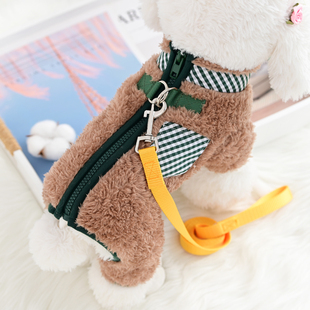 背扣拉链宠物小狗狗衣服秋冬装保暖泰迪比熊贵宾犬四脚绒衣牵引绳