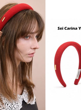 Sei Carina Y红色毛呢发箍高级感海绵时尚发卡高颅顶纯色轻奢头箍