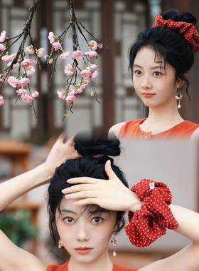 谭松韵Sei Carina Y红色波点蕾丝大肠发圈方巾发绳小众法式头饰