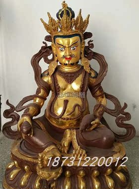 大型纯铜彩绘财神爷抱元宝坐神像玻璃钢财神爷铜佛像纯铜财神雕塑