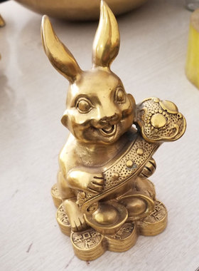 黄铜兔子摆件纯铜兔子前途似锦玉兔呈祥客厅办公室装饰品店铺开业