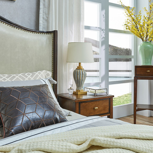 精选美式卧室装饰台灯手工全铜陶瓷欧式复古书P房客厅床头家用大