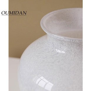 精选新中式 玻璃i花瓶摆件白色轻奢高级感覆古客厅插花器皿桌面艺