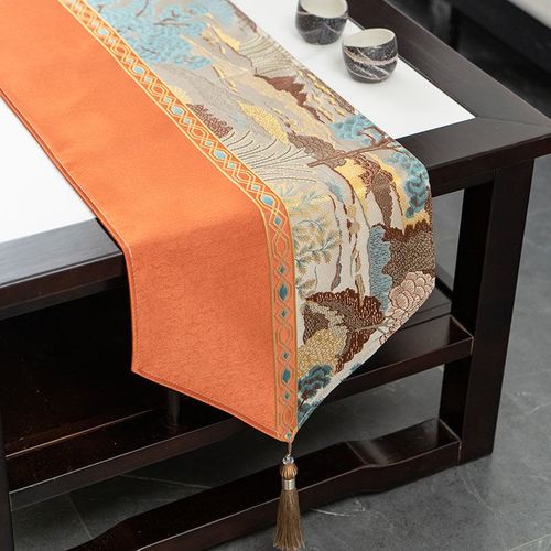 精选新中式桌旗禅意茶席桌垫长条桌布玄关鞋N柜电视柜盖巾茶几装