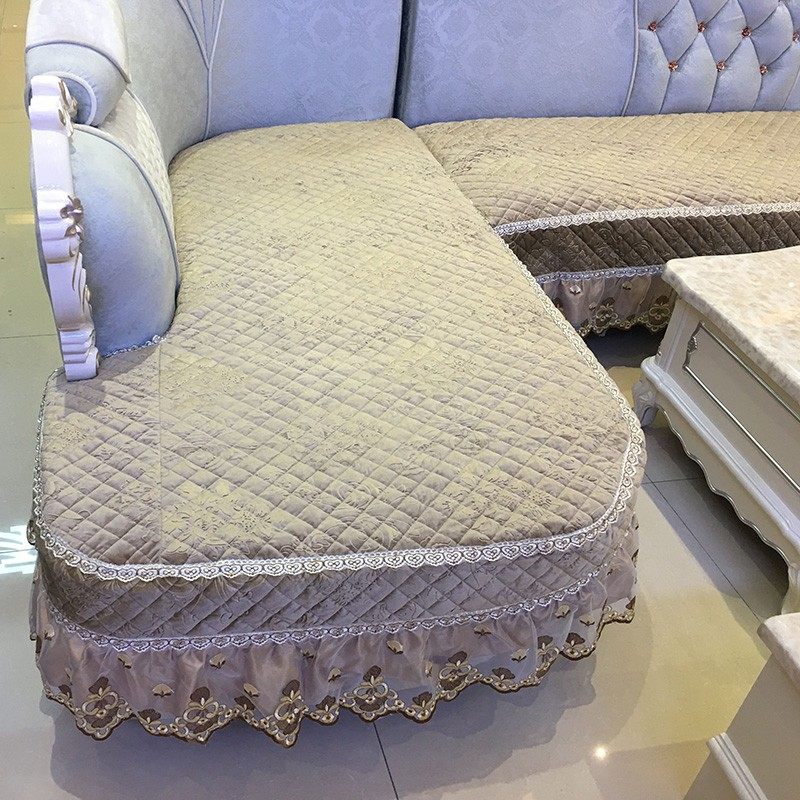 优选欧式沙发垫 全包套罩U型简B欧布艺驼色印花毛绒坐垫套防滑沙