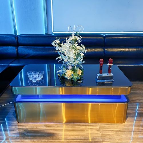 精选ktv茶几发光酒吧吧台专y用不锈钢桌子钢化玻璃定制会所卡座