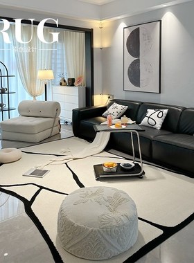 精选RUG设计 黑m白风客厅地毯轻奢高级感复古沙发茶几毯地垫不规