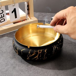 精选烟灰缸创f意黄铜实心烟缸客厅家用老板办公室茶桌防摔中式 高