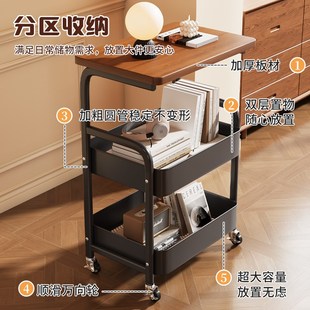 优选可移动茶几零食小推车中古风客厅F沙发边几边桌迷你床头置物