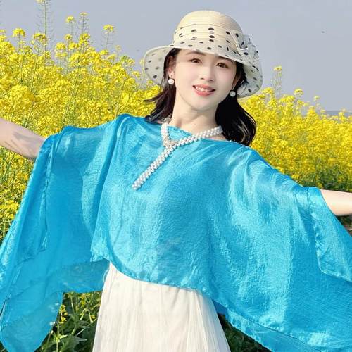 夏季纯色丝巾度假风套头防晒披肩