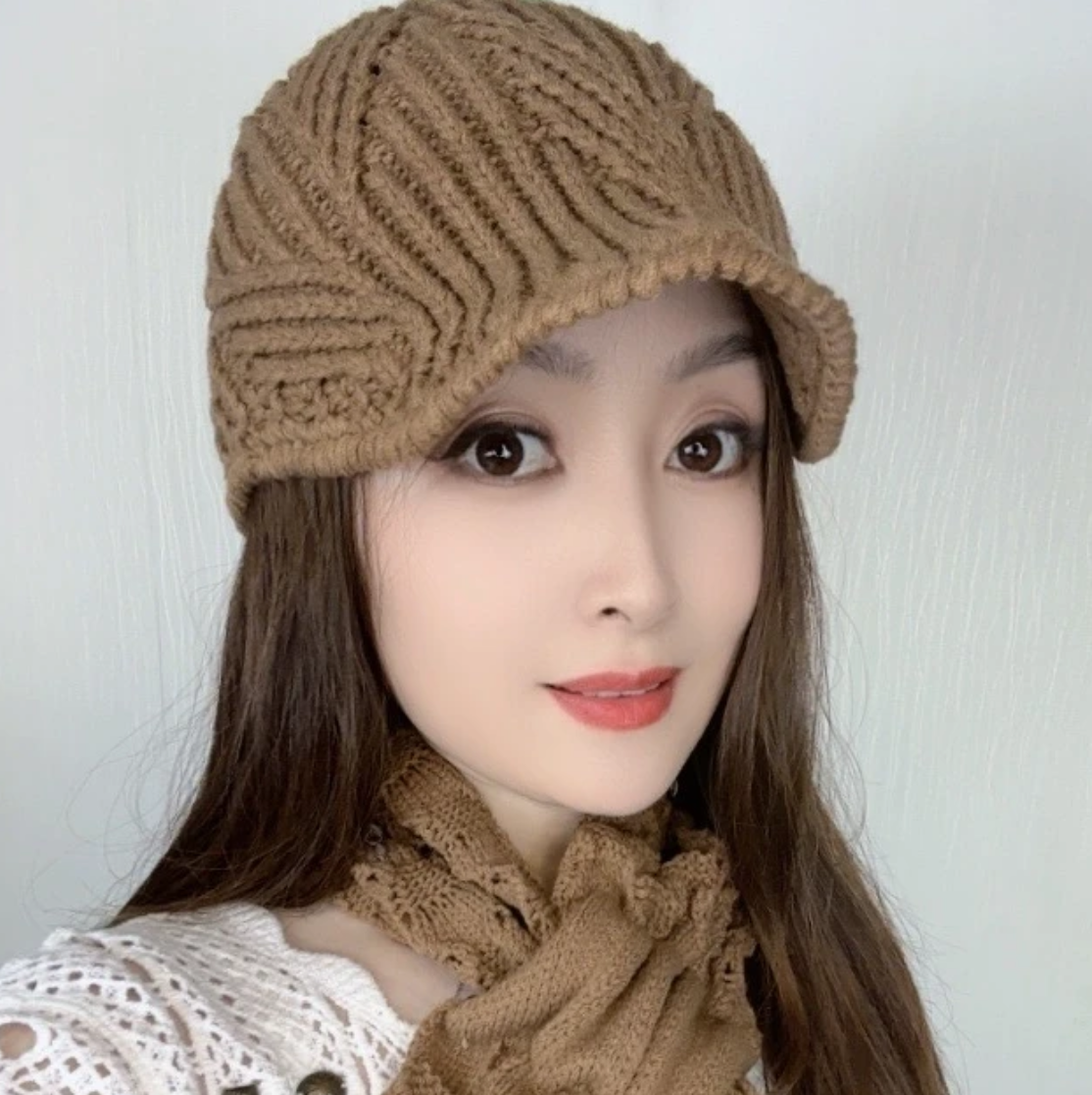 2025针织百搭宽松时尚女士韩版秋冬鸭舌帽遮白发手工针织保暖帽子
