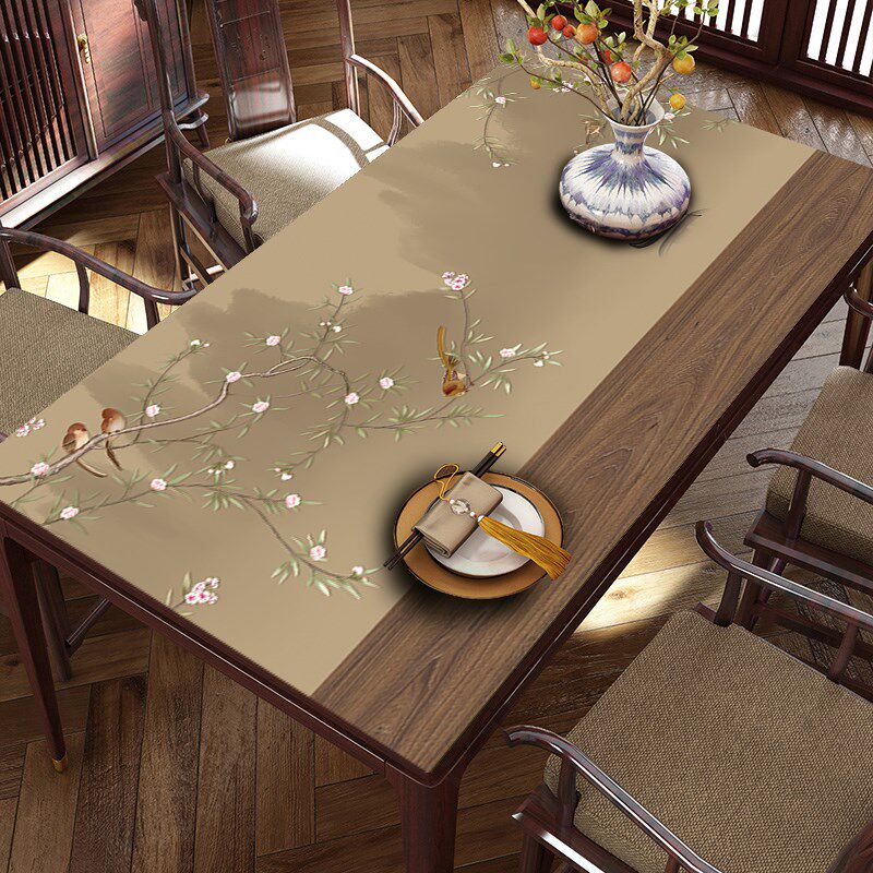 优选新中式皮革桌布防油防烫免洗C可裁剪家用防滑餐桌垫中国风茶