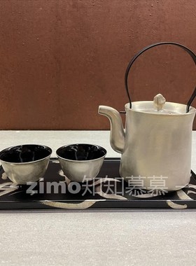 优选诧寂新中式现代简约陶瓷+银 茶J具 托盘装饰品摆件组合