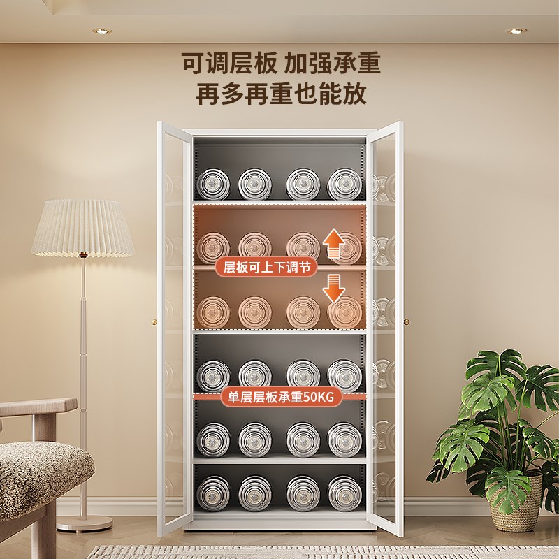 精选钢制展示柜带玻璃门书柜痛柜客厅靠J墙手办陈列柜家用收纳柜