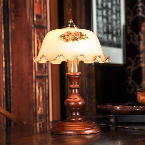 优选新中式全铜红实木台灯复古法式田园民国风茶楼U书桌房卧室床