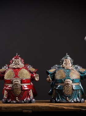 优选王顺护门神摆件o哼哈二将新中式陶瓷人物家居桌面创意玄关开