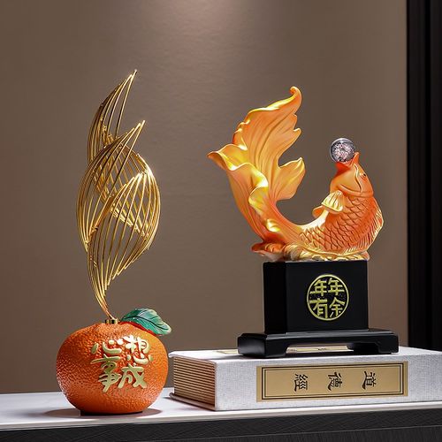 优选年年有余鲤鱼摆件新中式客厅C玄关酒柜电视柜办公室装饰品乔