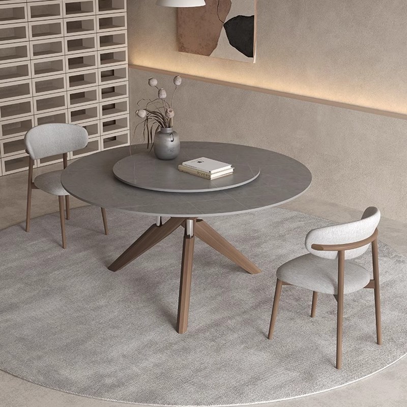 优选意式实木岩板圆形餐桌组合现G代简约家用小户型白蜡木岩板