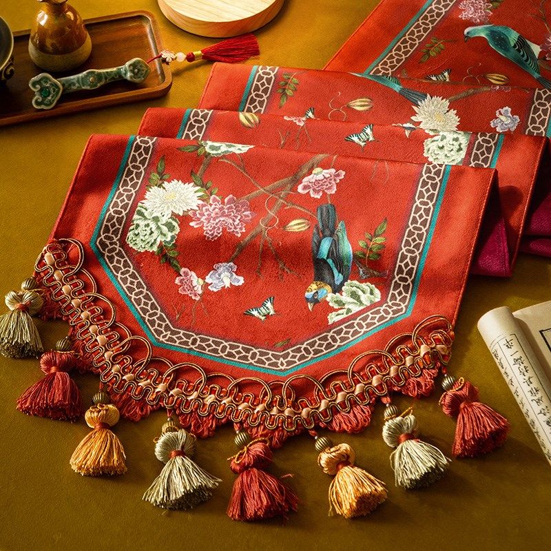 优选红色喜庆新中式桌旗美式复古高级感桌布中间长T条高端奢华锦,居家布艺,桌旗,淘宝优惠券,粉丝福利购,淘宝优惠卷