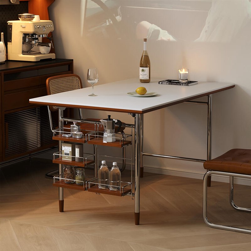 优选克莱斯餐桌北欧实木岩板小户型餐厅家用长方形饭W桌包豪斯中