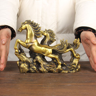 新年铜双马奔腾摆m件 铜生肖马摆件 铜马摆件 铜马到成功摆件