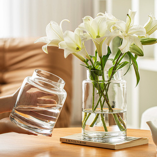 优选宽口花瓶f摆件客厅插花玻璃透明玫瑰大口径矮水养鲜花水培ins