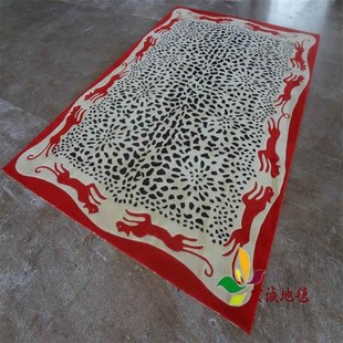 客厅茶几垫中式 精选轻奢进口羊毛红色豹r纹手工地毯美式 书房卧室