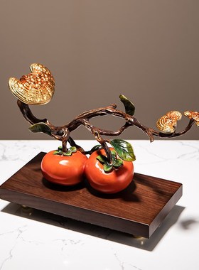 优选新中式柿柿如意铜件s摆件黄铜万事葫芦事事办公室老板桌面高