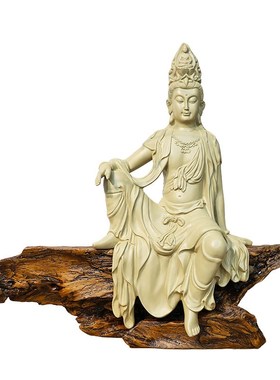 优选新中式水月自在观音t禅意菩萨佛像摆件客厅玄关茶室家居树脂