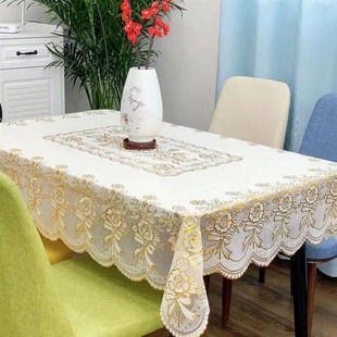 精选烫金花纹桌i布防水防滑防烫免洗长方形餐桌布加厚塑料茶几台