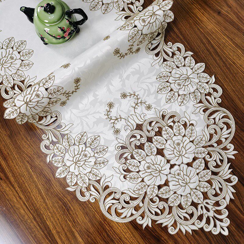 优选中式欧式布艺绣花镂空茶几巾桌旗桌垫桌布盖巾餐Y垫餐桌实木