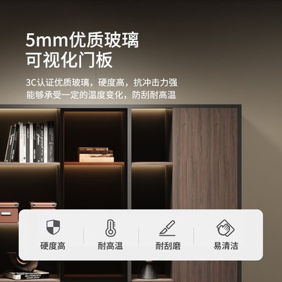 新年文胜办公室文件柜o木质资料柜收纳柜储物柜靠墙落地柜玻璃书
