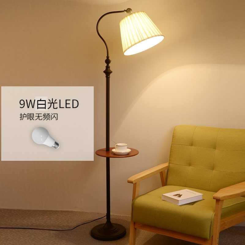 优选美式落地灯客厅沙发卧室床头置物法J式复古中古中式带托盘茶