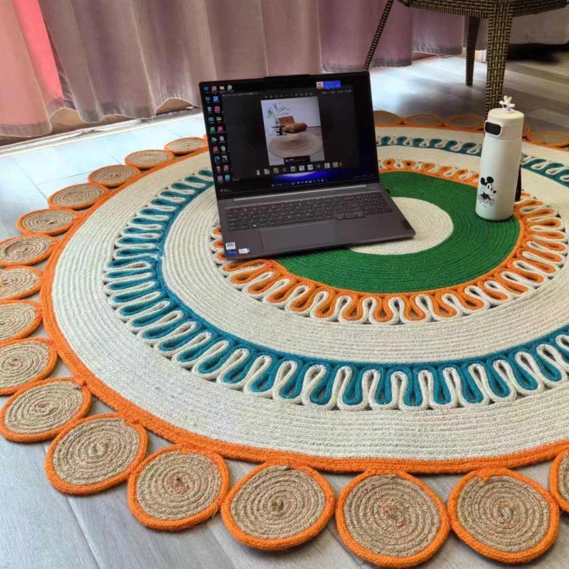 优选创意客厅茶几地垫地毯u 纯麻地垫 北欧简约地垫波西米亚地垫