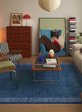 优选RUG设计 复古p包豪斯地毯客厅轻奢高级蓝色中古风沙发免洗地