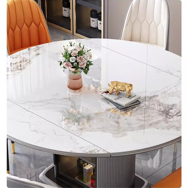 优选实木加厚岩板伸缩餐桌新款方圆两用J折叠桌餐厅家用轻奢餐桌