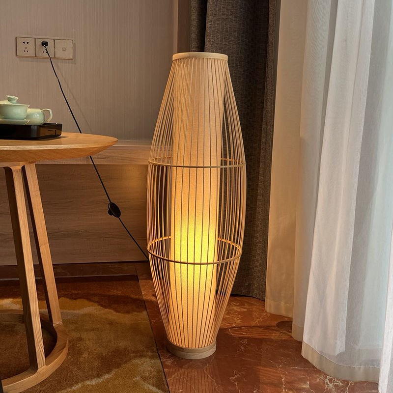 精选中式竹编落地l灯禅意覆古手工床头客厅酒店民宿卧室立式竹艺
