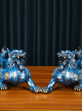 优选纯铜飞天貔貅摆件一对中式家居玄关办公O室桌面大号开业乔迁