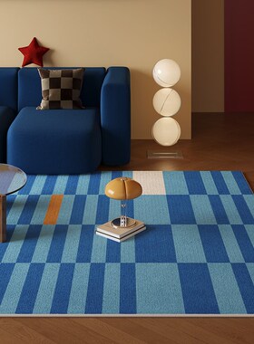 优选RUG设计 蓝色多巴胺格子A地毯客厅轻奢高级感中古免洗可擦地