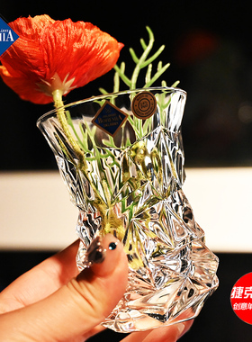优选捷克水晶玻璃小号餐桌花瓶电脑桌插花客X厅茶几装饰摆