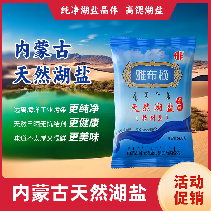 雅盐【内蒙古湖盐】食用盐正品家用400g大包装不加碘天然湖盐食盐