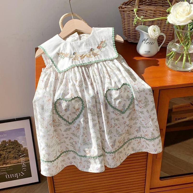 动物刺绣翻领女童连衣裙2025夏新款棉布印花可爱宝宝背心裙公主裙,童装/婴儿装/亲子装,连衣裙,淘宝优惠券,粉丝福利购,淘宝优惠卷