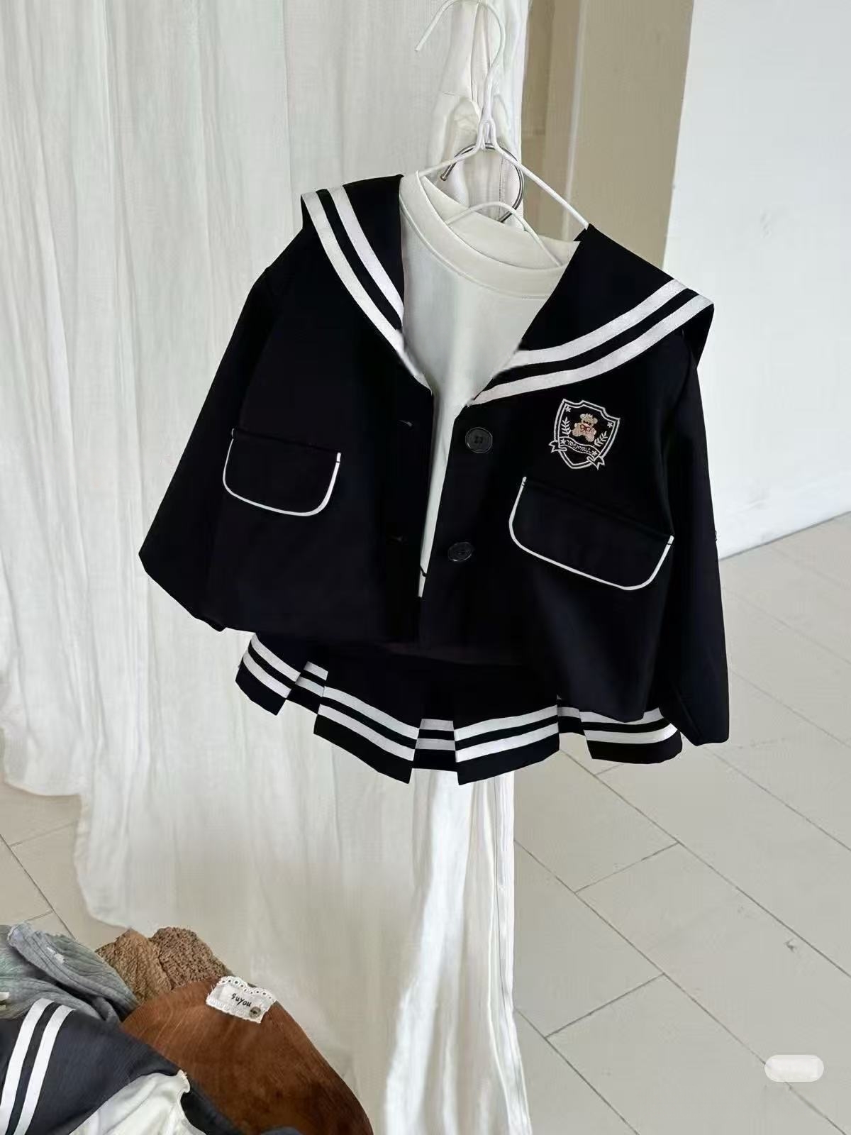 女童学院风套装两件套外套半裙海军领