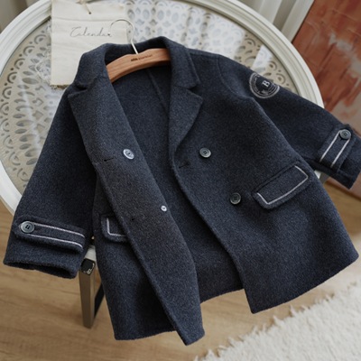 11新品 西装双面羊绒男童女童秋冬短款羊毛呢冬洋气大衣复古外套