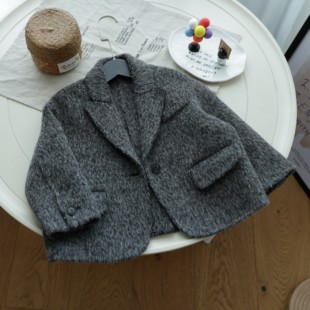 {暮灰大衣}短款西装双面羊绒大衣廓形儿童羊毛呢亲子男童女童外套
