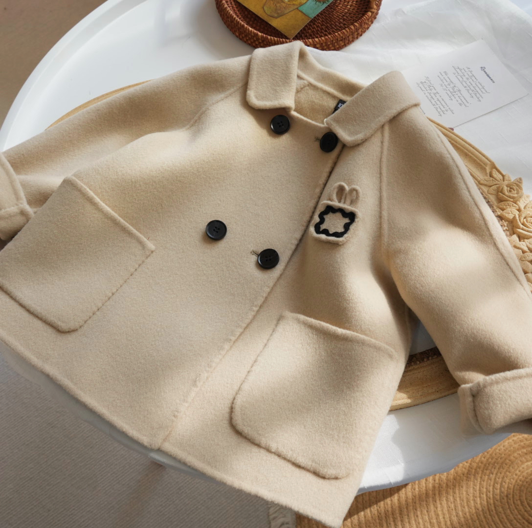 小喜原创兔子2024新款羊毛双面羊绒大衣女童儿童可爱呢外套秋冬