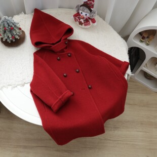 【小喜自制】森系儿童双面绵羊毛大衣圣诞精灵帽女童复古外套