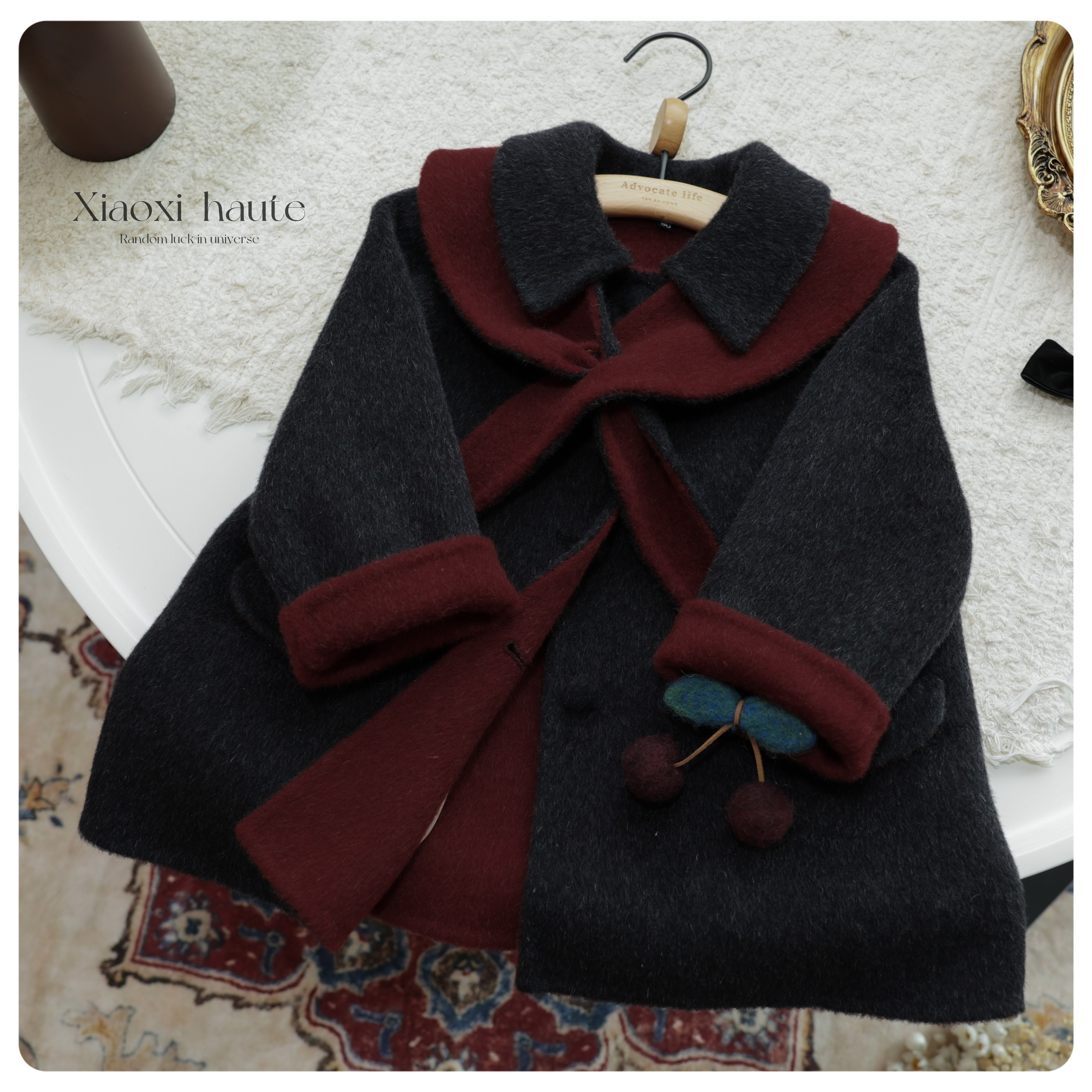 {莓果与黑调}100%羊毛复古女童双面羊绒大衣A版儿童新款毛呢外套