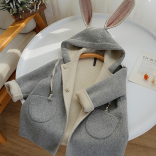洋气兔子2023秋冬季新款羊毛外套呢子男童女童儿童羊绒双面大衣